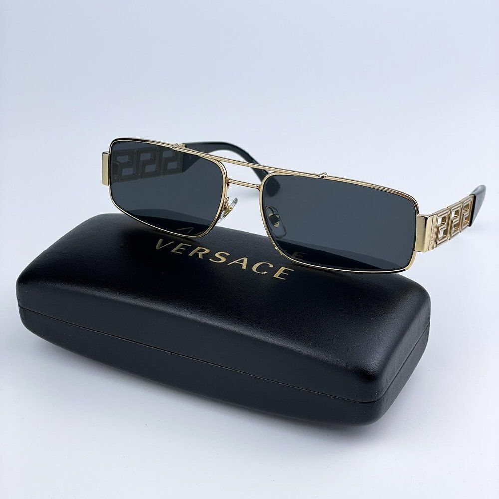 NEW Versace VE2257 100287 Gold Dark Grey Metal Pilot Unisex Sunglasses